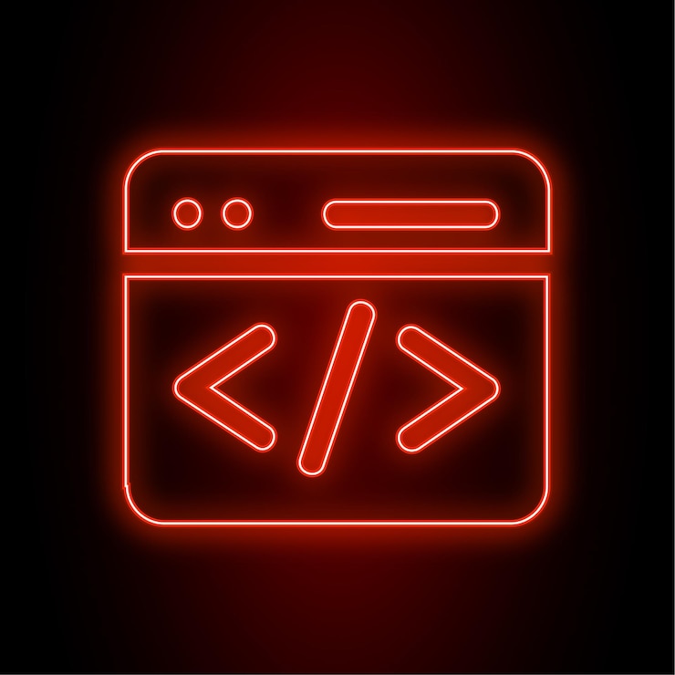 Vector high impact red neon coding icon with dark background