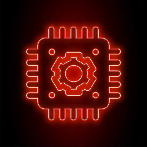 High Impact Red Neon Processor Chip Icon met donkere achtergrond