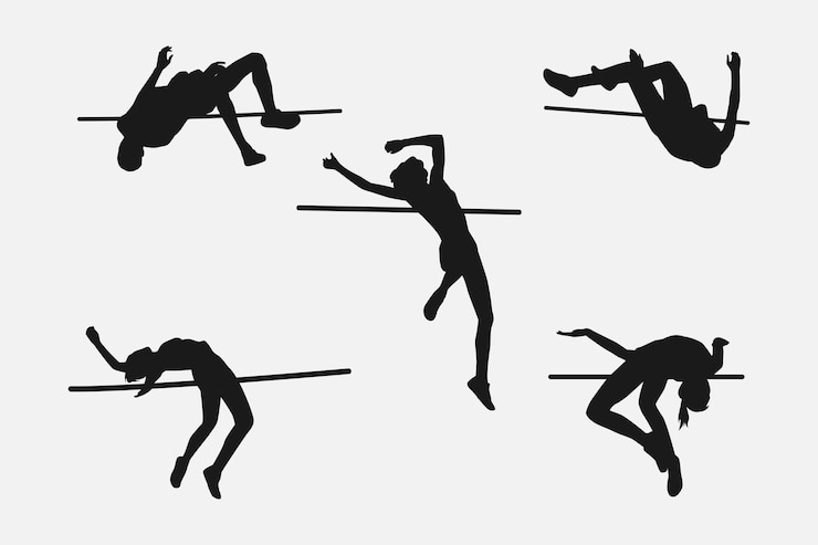 Vector high jump silhouette collection set sport running jumping athletic concept different pose