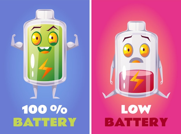 Vector high and low battery characters isolated on background concept graphic design illustration