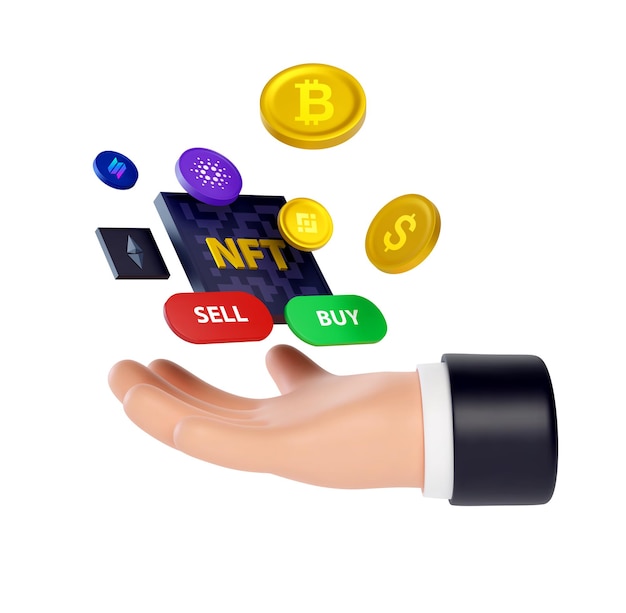 High quality 3D business hand holding crypto coins trading NFT non fungible token