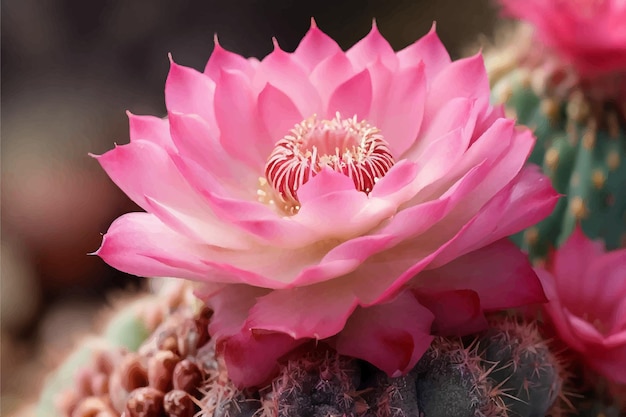 カスミールのピンクのカクタス花の高品質クローズアップ写真
