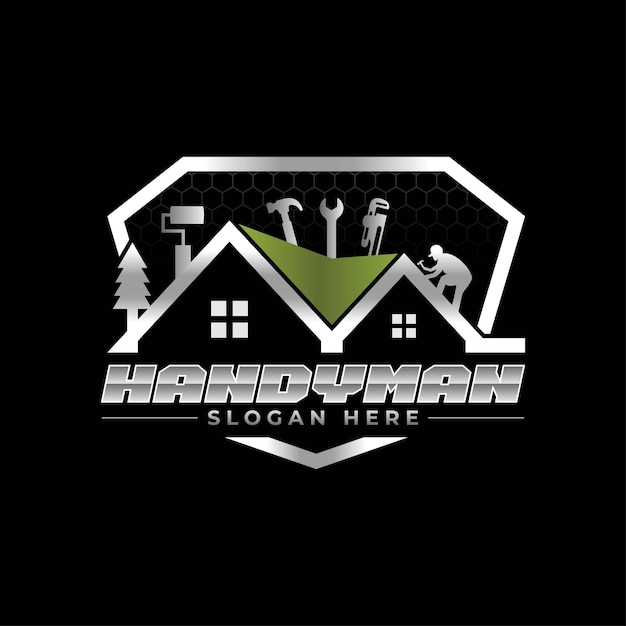 ベクトル 高品質のカラフルな家屋の修理 屋根の改造 ハンドマン家屋の改修 ロゴ