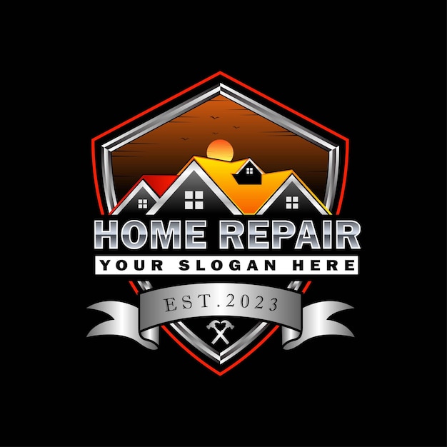 High quality colorful home repair roofing remodeling handyman home renovation logo