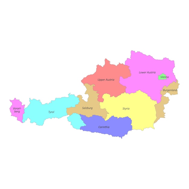 国境のあるオーストリアの高品質でカラフルなラベル付き地図