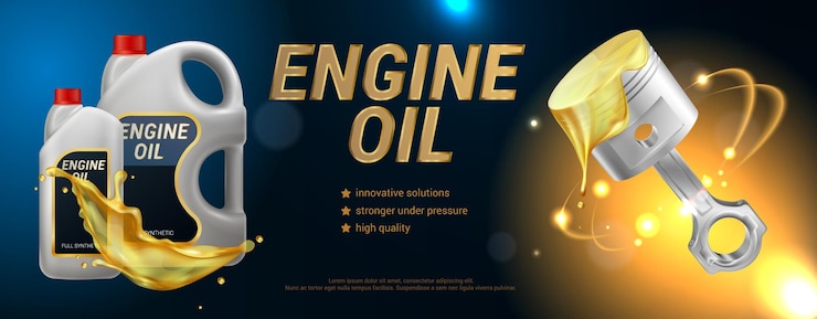 Vector high quality engine oil horizontal  header with description of properties realistic