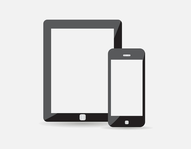 High quality illustration set of modern digital tablet and mobile phone with blank screen. Isolated on white background.