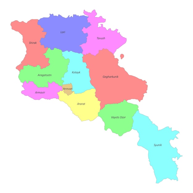 High quality labeled map of Armenia with borders of the regions