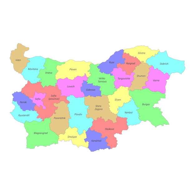 地域の境界線を持つブルガリアの高品質のラベル付き地図