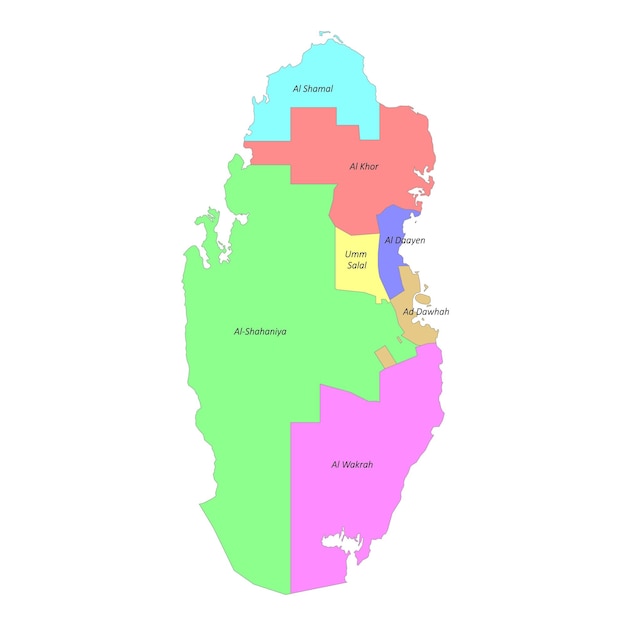 High quality labeled map of Qatar with borders of the regions