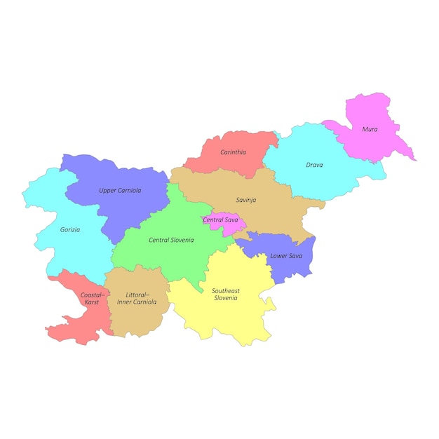 High quality labeled map of Slovenia with borders of the regions