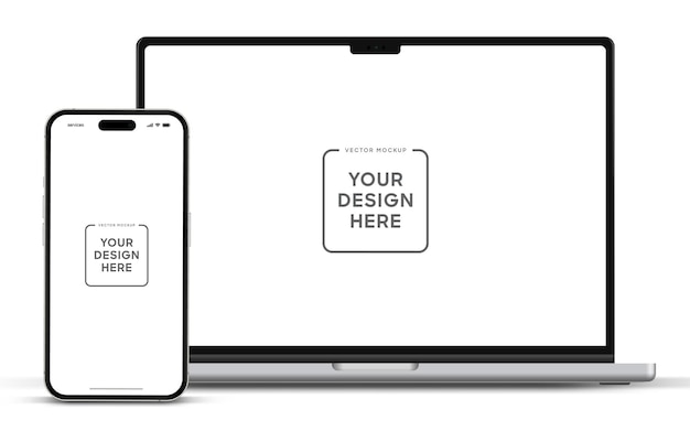 白い背景のノートブックと電話デバイスに分離された高品質のラップトップとスマートフォンのモックアップ