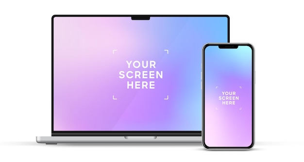 Mockup di laptop e smartphone di alta qualità isolato su sfondo bianco notebook e dispositivo telefonico