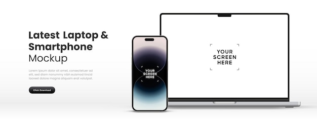 Vettore mockup di laptop e smartphone di alta qualità isolato su sfondo bianco notebook e dispositivo telefonico