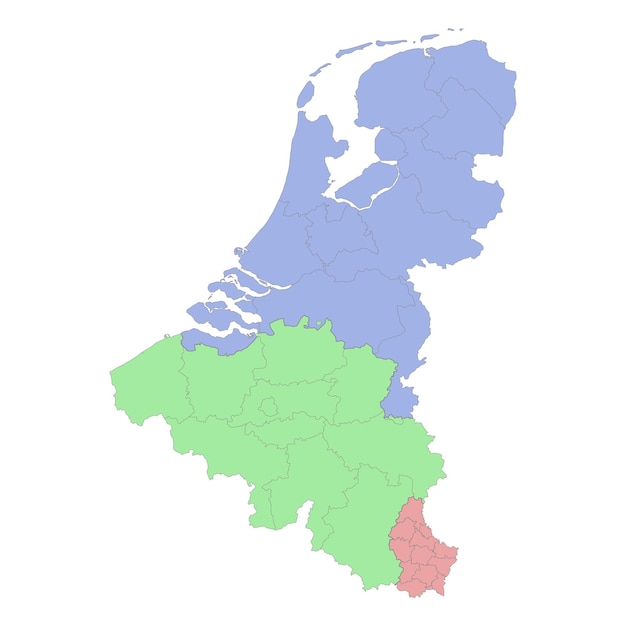 Mappa politica di alta qualità del belgio e dei paesi bassi con bordo
