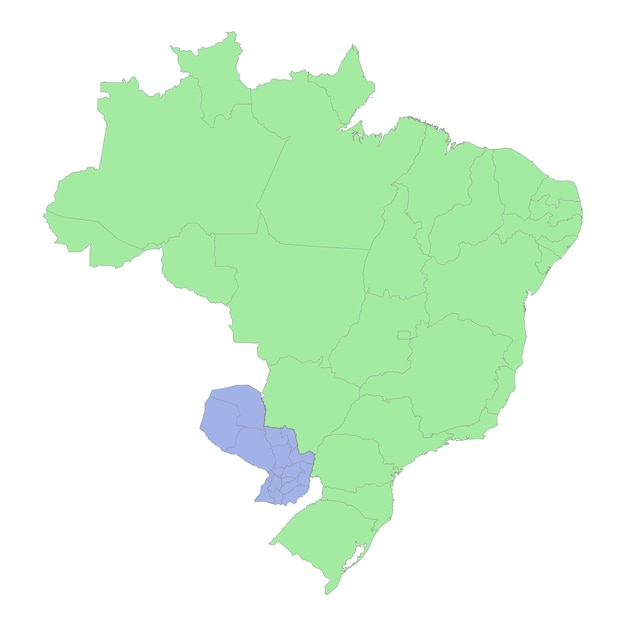 Mappa politica di alta qualità del brasile e del paraguay con bordi o