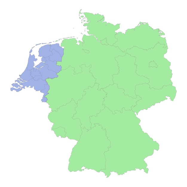 Mappa politica di alta qualità della germania e dei paesi bassi con i confini delle regioni o delle province