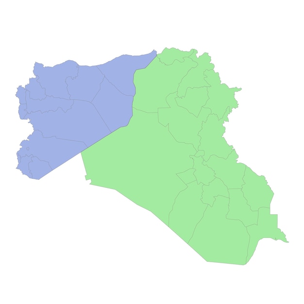 地域または州の境界線を含むイラクとシリアの高品質の政治地図