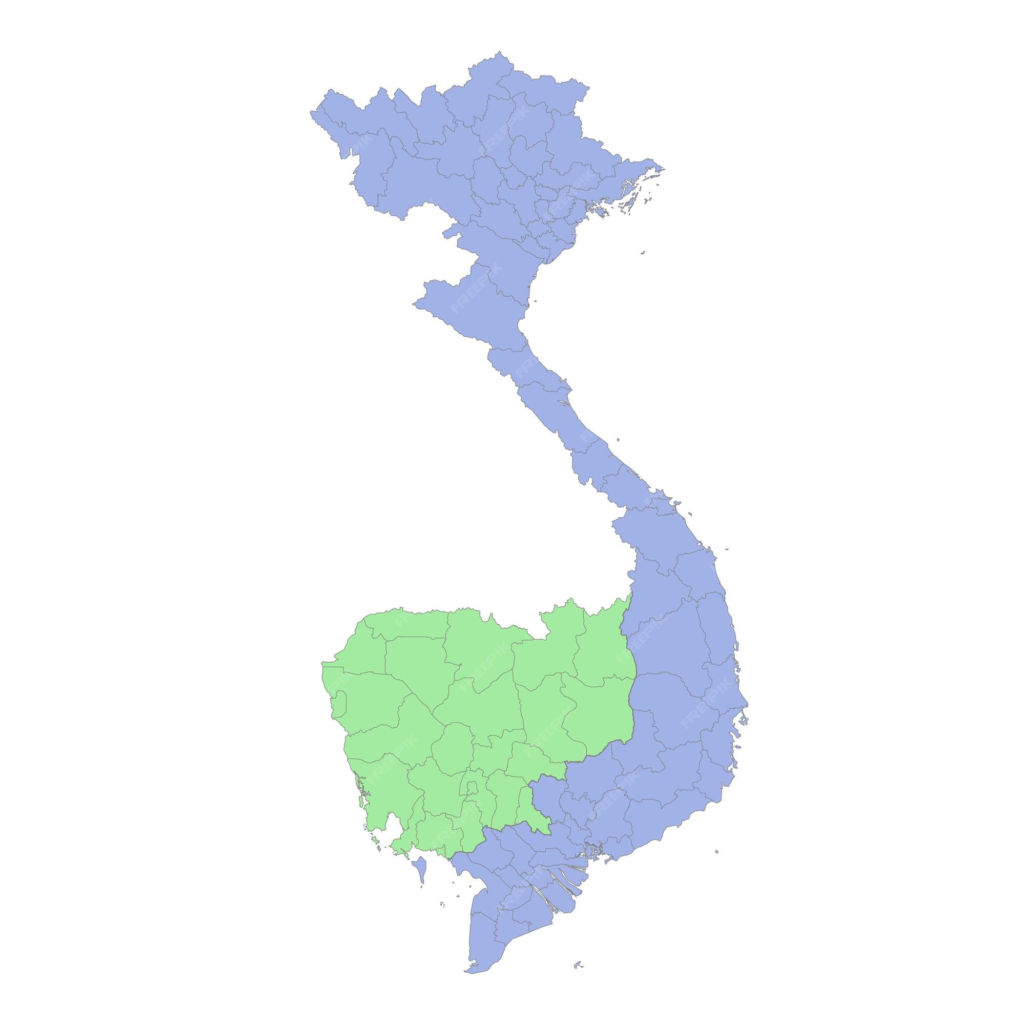 Premium Vector | High Quality Political Map Of Vietnam And Cambodia With  Borders Of The Regions Or Provinces