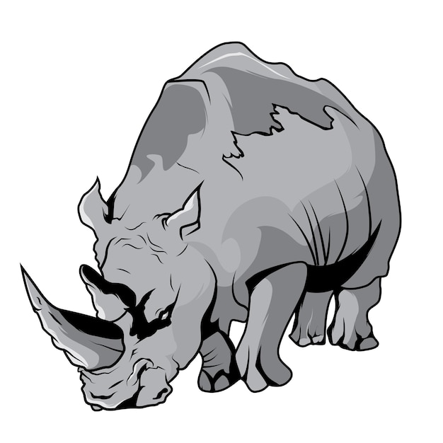 Vettore illustrazione del fumetto di vettore del rinoceronte di alta qualità