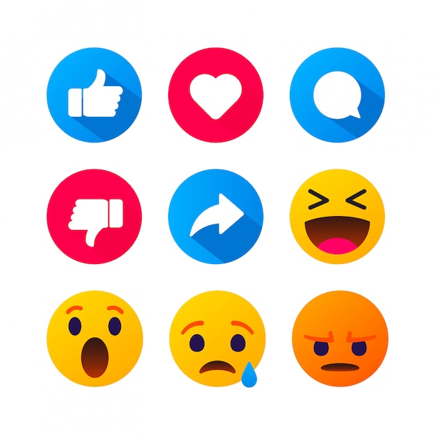 Vector high quality  round yellow cartoon bubble emoticons comment social media. chat comment reactions, icon template face tear, smile, sad, love, like, lol, laughter emoji character message