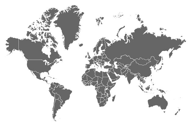 Mappa grigia ad alta risoluzione del mondo divisa in singoli paesi. mappa del mondo ad alto dettaglio