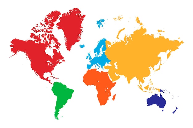 異なる色の大陸を持つ高解像度の世界地図。高詳細な世界地図