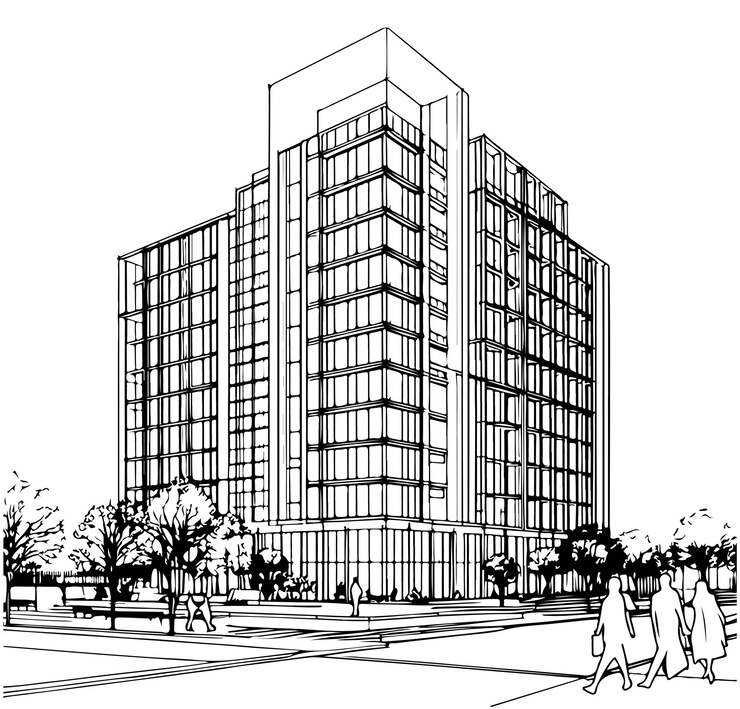 Vector high rise building sketch line art