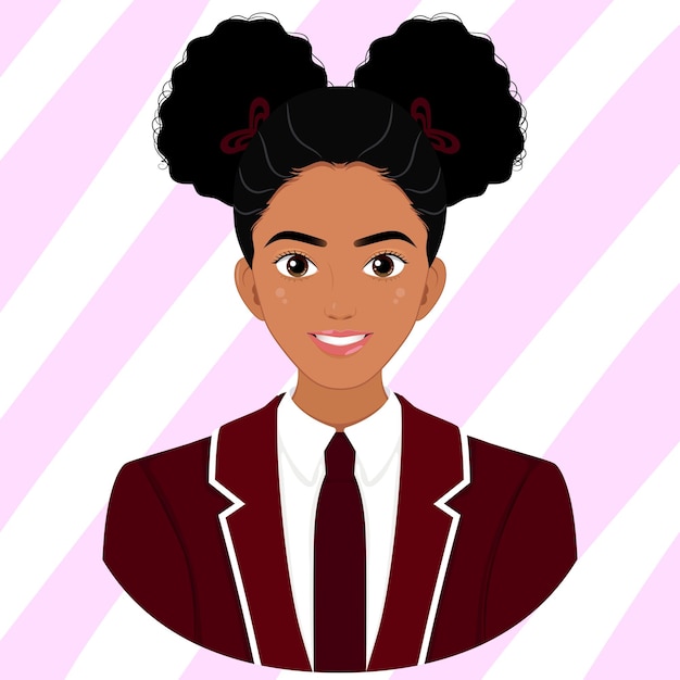 High School uniform concept portrait pretty American African girl smiling curly hair dark skin