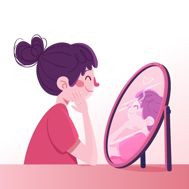 High self-esteem with woman and mirror