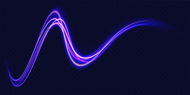 Effetto ad alta velocità motion blur luci notturne blu e rosse magiche tracce di linee di luce al neon brillante sfondo luminoso viola linee di cavi di impulso di ricciolo di onde luminose viola esposizione a lungo termine vector