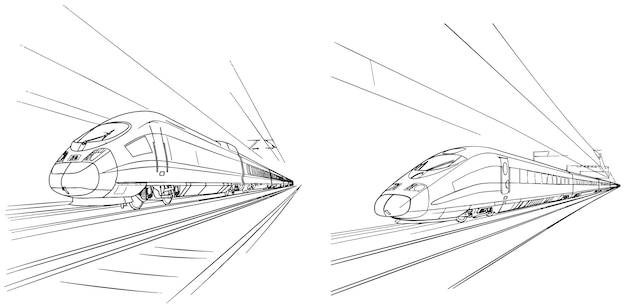 Vector high speed train continuous line vector illustration