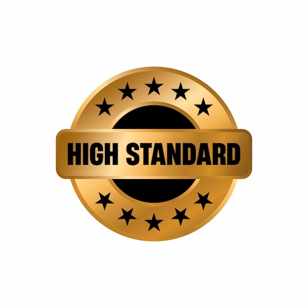 Золотая векторная эмблема высокого стандарта, штамп этикетки высокого стандарта