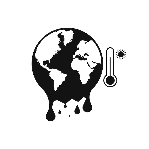 Alta temperatura sulla terra globo e termometro meteotermometro illustrazione vettoriale isolata su sfondo bianco