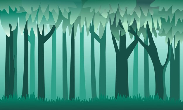 High trees in forest illustration jungle landscape