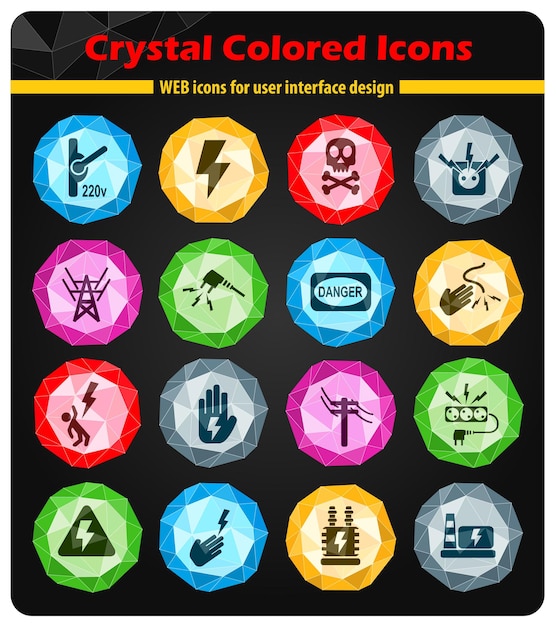 Icone di cristalli colorati luminosi ad alta tensione