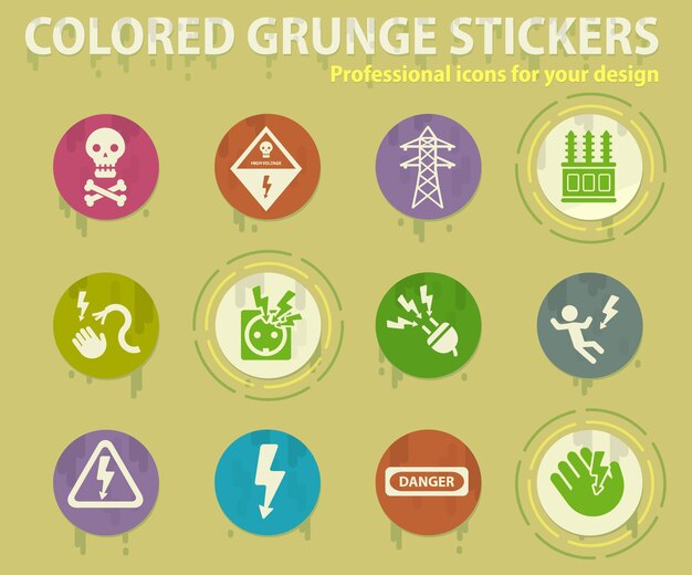 High voltage colored grunge icons