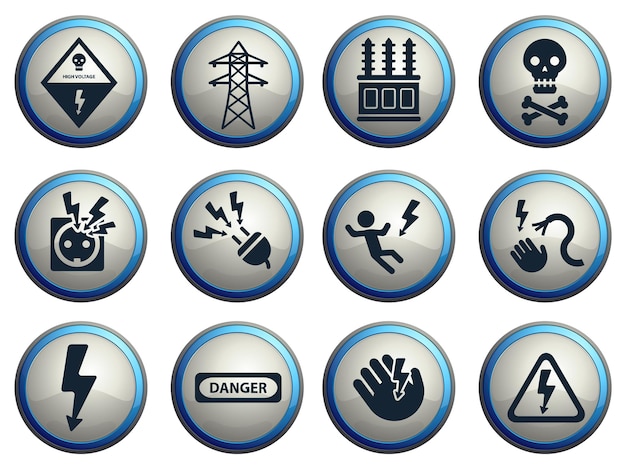 High voltage dark icons on gray round buttons