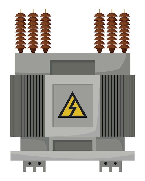 Вектор Высоковольтный электрический трансформатор и изолятор энергетическая подстанция значок источника питания изолирован на белом фоне для веб-дизайна плоская карикатура