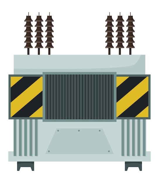 고전압 전기 변압기 및 절연체 에너지 변전소 웹 디자인을 위한 흰색 배경에 격리된 전원 공급 장치 아이콘 평면 만화 그림