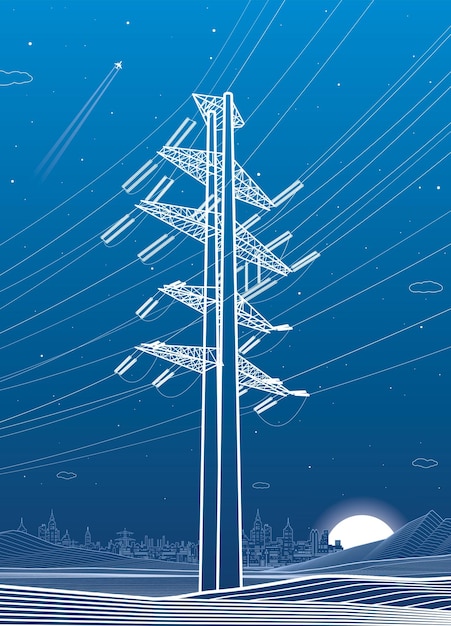 高圧送電システム 電柱 送電線 相互接続されたネットワーク
