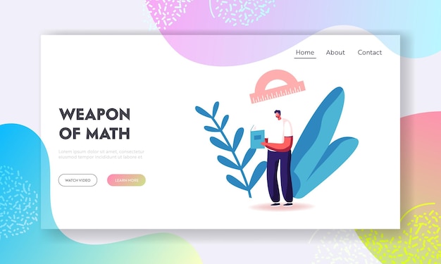 Higher Education, Male Character Gain Knowledge Landing Page Template.