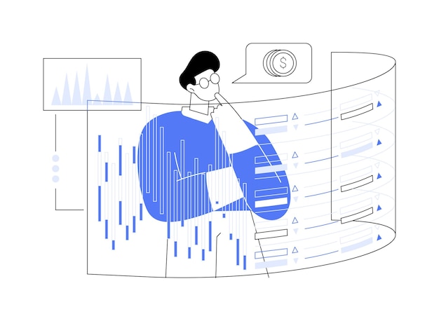 Vector highfrequency trading abstract concept vector illustration confident trader monitoring numbers and graphs analyze and act on data algorithmic trading quantum computing abstract metaphor