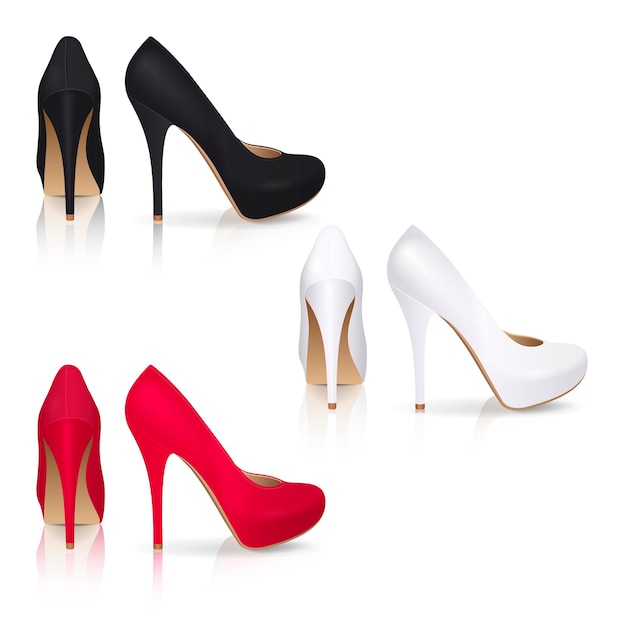 Vector highheeled shoes in black white and red