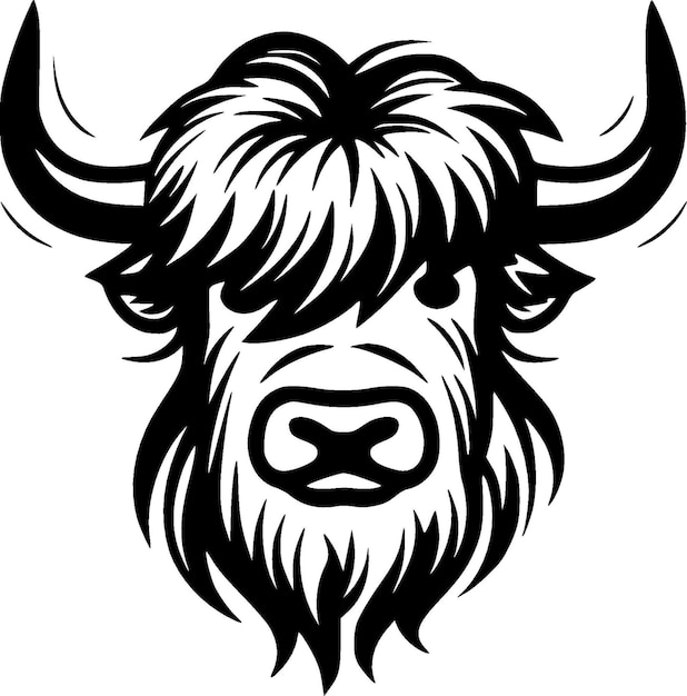 Highland Cow Black and White Vector illustration