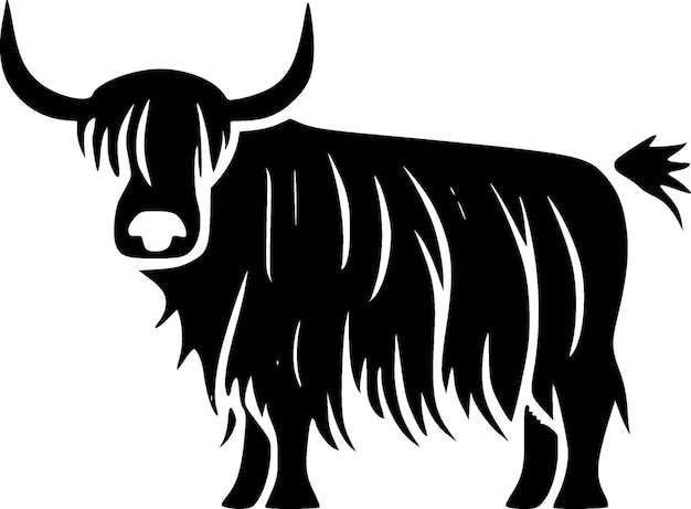 Highland Cow Black and White Vector illustration