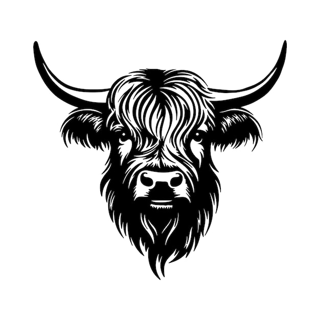 Highland cow detailed silhouette hand drawn vector