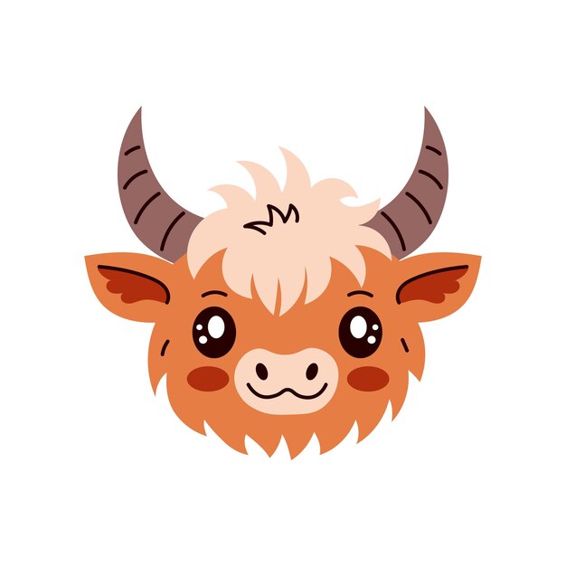 Highland cow head vector illustration