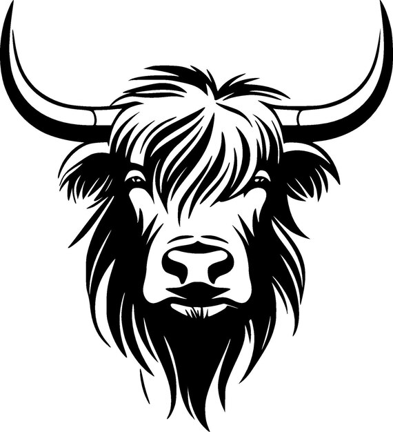 Highland Cow Zwart-wit geïsoleerd icoon Vector illustratie