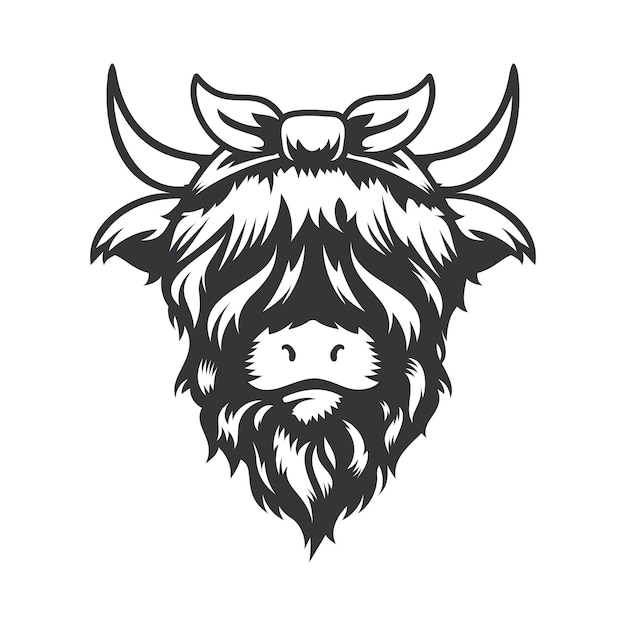 Highland koe schattig boog hoofd ontwerp met lint haarband Farm Animal Cows logo's of iconen vector illustratie